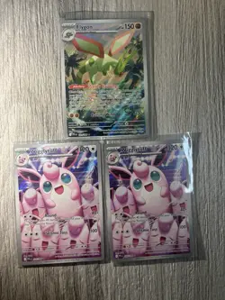 Phantasmal Flames 3 Card Bundle Flygon + 2x Wigglytuff Full Arts Pokemon Cards - Image 1