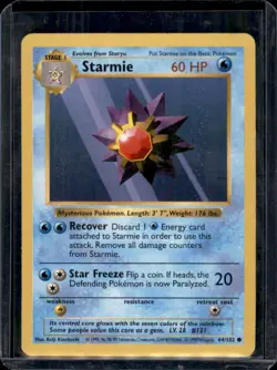 Starmie 64/102 Shadowless Base Set Common Pokemon Card - HP - Image 1