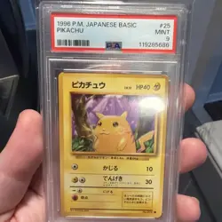 PSA 9 Pikachu Japanese Base Set Basic 1996 P.M. Pokemon Mint 9 Graded Card #25 - Image 1