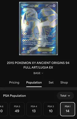 PSA 1 Lugia EX 94/98 Full Art Ultra Rare Holo XY Ancient Origins 2015 Pokemon PR - Image 2