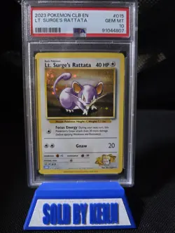 2023 Pokemon CLB EN LT SURGE'S RATTATA 015 Holo Trading Card Game Classic PSA 10 - Image 1