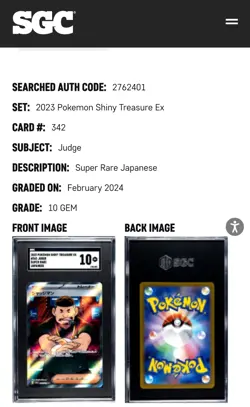 Pokemon TCG Judge 342/190 Sv4a: Shiny Treasure EX Holo Card Japanese SGC 10 - Image 3