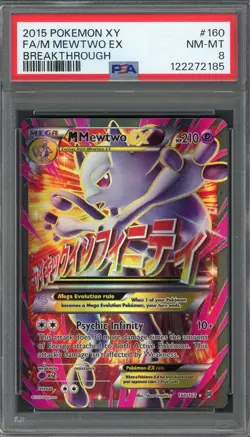 PSA 8 M Mewtwo EX (FA) XY Breakthrough 160/162 Holo Pokemon Card B13 - Image 1