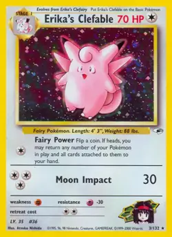 Erika's Clefable - 3/132 - Pokemon Gym Heroes Unlimited Holo Rare Card WOTC NM - Image 1