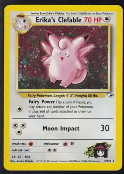 Pokemon Card Erika's Clefable 3/132 Holo Rare Gym Heroes 2000 - Image 1