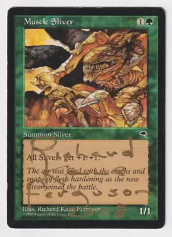 Gold Signed Muscle Sliver HP Tempest Artist Richard Kane Ferguson 1997 MTG Magic - Image 1