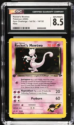 POKEMON CGC 8.5 Rocket's Mewtwo 14/132 2000 Gym Challenge 1st Edition Rare Holo - Image 1