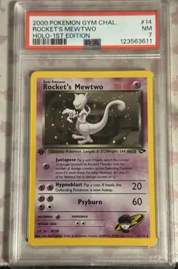 2000 POKEMON GYM CHALLENGE HOLO-1ST EDITION #14 ROCKET'S MEWTWO PSA 7 - Image 1