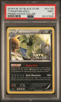 Pokemon Tyranitar Fates Collide Black Star Holo XY130 PSA 9 Slab Has Scratches - Image 1