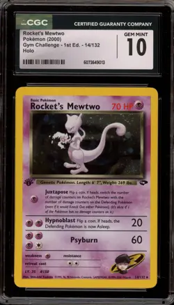 Pokemon Rocket's Mewtwo Gym Challenge 1st Ed Holo Rare #14 CGC 10 Gem Mint - Image 1