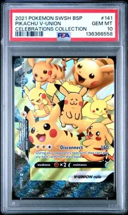 2021 POKEMON SWSH BLACK STAR PROMO CELEBRATIONS COLL #141 PIKACHU V-UNION PSA 10 - Image 1