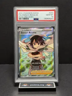 2021 Pokemon Sword & Shield Evolving Skies Full Art Zinnia's Resolve #203 PSA 10 - Image 1