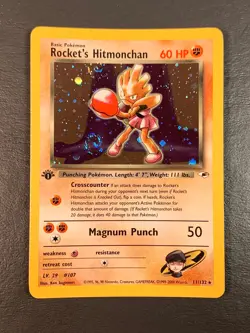 Rocket's Hitmonchan Gym Heroes 11/132 1st Edition Halo Pokemon TCG Card - Image 1