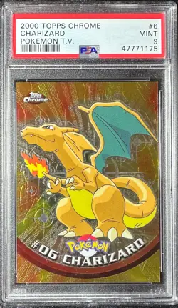 2000 Topps Chrome Pokemon TV Series 1 #6 Charizard Base PSA 9 Mint - Image 1