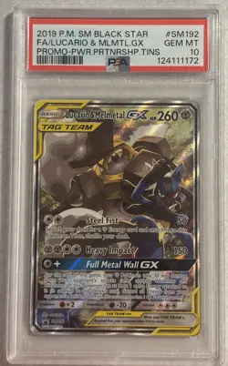 2019 Pokemon Black Star Promo Lucario & Melmetal GX #SM192 Fa Power PSA 10 - Image 1