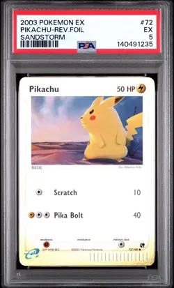 2003 POKEMON EX PIKACHU-REV FOIL #72 SANDSTORM PSA 5 - Image 1