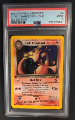 PSA 9 MINT 1st Edition Dark Charizard 4/82 Holo Team Rocket Pokemon Graded Card - Image 1