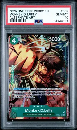 2025 ONE PIECE PREMIUM BOOSTER ALT ART #005 MONKEY D. LUFFY PSA 10 - Image 1