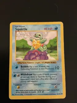 Vintage Squirtle Base Set Shadowless #63/102 Pokemon Card - Image 1