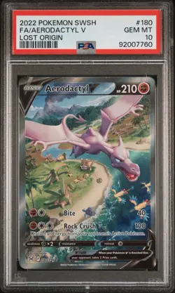 PSA 10 Gem Mint Aerodactyl V 180/196 Alternate Alt Art Lost Origin Pokemon Card - Image 1