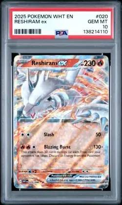 RESHIRAM EX #020 PSA 10 White Flare Double Rare Gem Mint Pokemon - Image 1