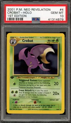 Pokemon Crobat Neo Revelation 1st Edition Holo Rare #4 PSA 10 Gem Mint - Image 1