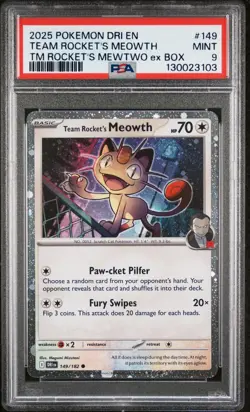 2025 POKEMON DRI EN-DESTINED RIVALS #149 TEAM ROCKET'S MEOWTH PSA 9 - Image 1