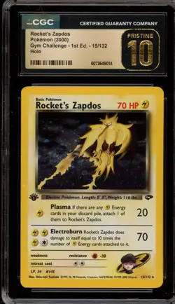 Pokemon Rocket's Zapdos Gym Challenge 1st Ed Holo Rare #15 CGC 10 Pristine - Image 1