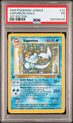 PSA 1 PR 1ST EDITION 1999 Pokemon Jungle Vaporeon 12/64 Holo Foil Rare WOTC - Image 1