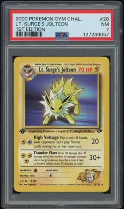 LT. SURGE'S JOLTEON 2000 Pokemon Gym Challenge 1st Edition Non Holo #28 - PSA 7 - Image 1