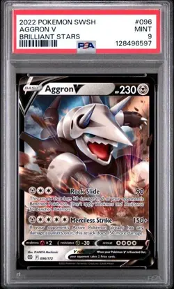 2022 POKEMON SWORD & SHIELD BRILLIANT STARS 096 AGGRON V PSA MINT 9 - Image 1