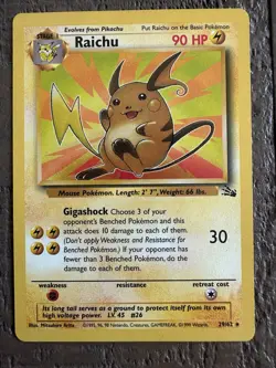 Pokemon TCG Raichu Fossil 29/62 Vintage 1999 WOTC Unlimited Card - Image 1