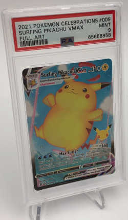 2021 POKEMON CELEBRATIONS Card SURFING PIKACHU VMAX #009 FULL ART PSA MINT 9 - Image 1