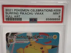 2021 POKEMON CELEBRATIONS Card SURFING PIKACHU VMAX #009 FULL ART PSA MINT 9 - Image 2