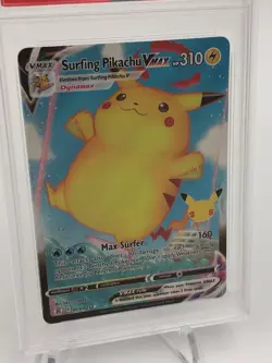 2021 POKEMON CELEBRATIONS Card SURFING PIKACHU VMAX #009 FULL ART PSA MINT 9 - Image 3