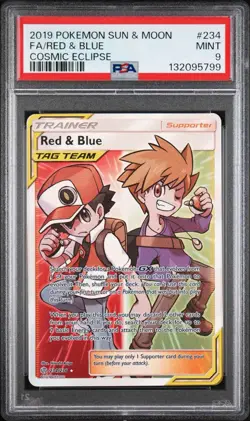 2019 POKEMON SUN & MOON COSMIC ECLIPSE #234 FULL ART/RED & BLUE PSA 9 - Image 1