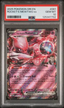 2025 POKEMON DRI EN-DESTINED RIVALS #081 TEAM ROCKET'S MEWTWO EX PSA 10 - Image 1