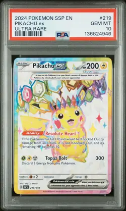 2024 POKEMON SSP EN-SURGING SPARKS ULTRA RARE #219 PIKACHU EX PSA 10 - Image 1