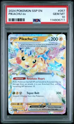 2024 POKEMON SSP EN-SURGING SPARKS #057 PIKACHU EX PSA 10 - Image 1