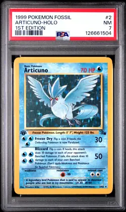 1999 POKEMON FOSSIL 1ST ED #2 ARTICUNO-HOLO PSA 7 - Image 1