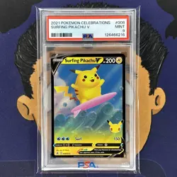 PSA 9 MINT 2021 Pokemon Celebrations SURFING PIKACHU #008 Full Art - Image 2