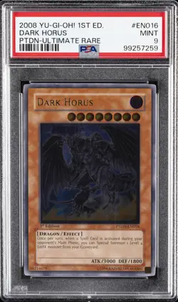 2008 YU-GI-OH! PTDN-PHANTOM DARKNESS 1ST ED-ULTIMATE RARE DARK HORUS PSA 9 - Image 1