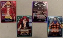 Super Pre Release One Piece Luffy ST01-001, Kid, Crocodile, Kaido Leader Set - Image 1