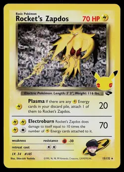 Pokemon Card - Rocket's Zapdos Celebrations Classic Collection 15/132 Holo - Image 1