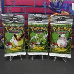 1999 Pokemon Jungle Booster Pack - Set of 3 - Long Crimp - Factory Sealed - Image 1