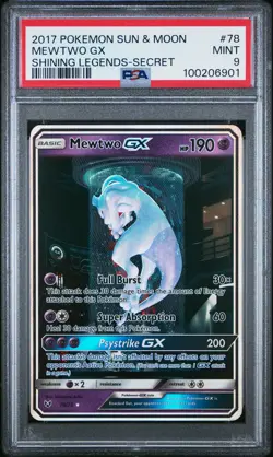 2017 POKEMON SUN & MOON SHINING LEGENDS SECRET #78 MEWTWO GX PSA 9 - Image 1