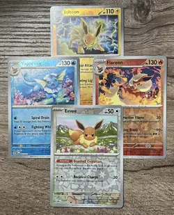 Pokemon PRISMATIC EVOLUTIONS 4 Card REVERSE Set Eeevee Jolteon Vaporeon Flareon - Image 1