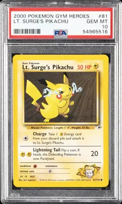 2000 POKEMON GYM HEROES #81 LT. SURGE'S PIKACHU PSA 10 - Image 1