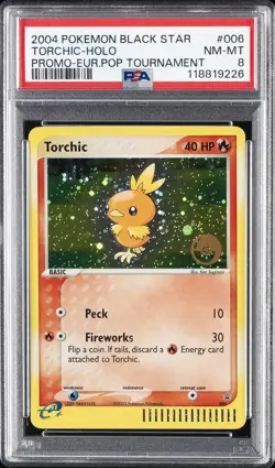2004 POKEMON BLACK STAR PROMO EUROPEAN POP TOURNAMENT #006 TORCHIC-HOLO PSA 8 - Image 1