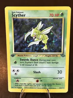 Pokemon Scyther TCG 1st Edition Holo Card 10/64 Jungle Set Rare - Image 1